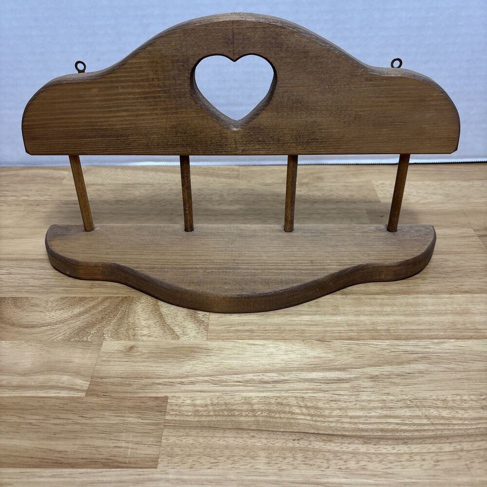 Vintage Solid Wood Heart Hanging Shelf Brown Love Cottage Core